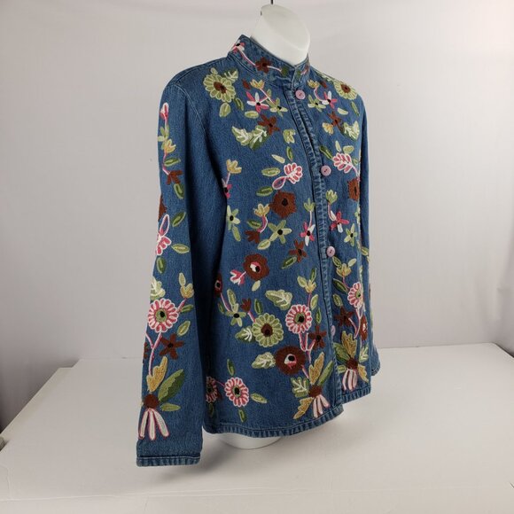 Boston Proper XS Denim Jacket Embroidered Flowers Womens Cotton Jeans Coat - Picture 3 of 15